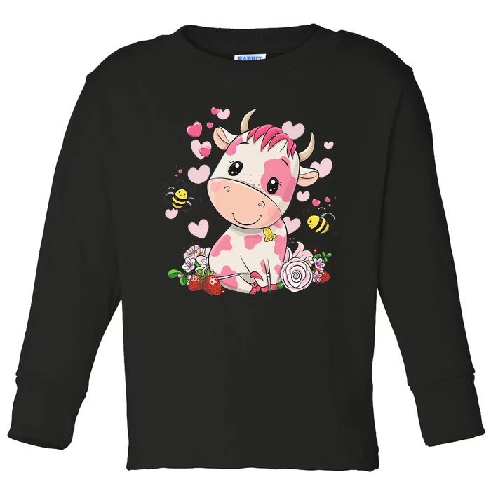 Strawberry Cow Cute Cow Pink Cow Pet Toddler Long Sleeve Shirt