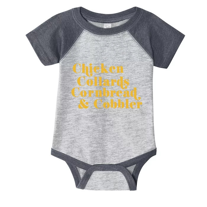 Samuelljackson Chicken Collards Cornbread & Cobbler Infant Baby Jersey Bodysuit