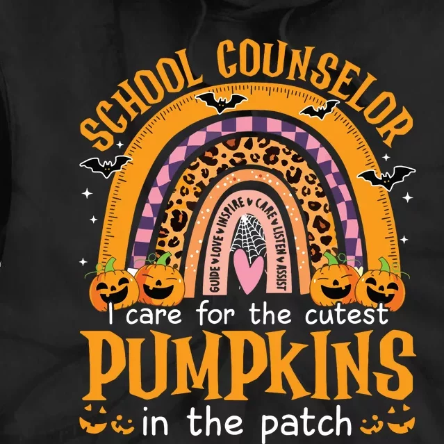 School Counselor Cutest Pumpkin Leopard Rainbow Halloween Tie Dye Hoodie