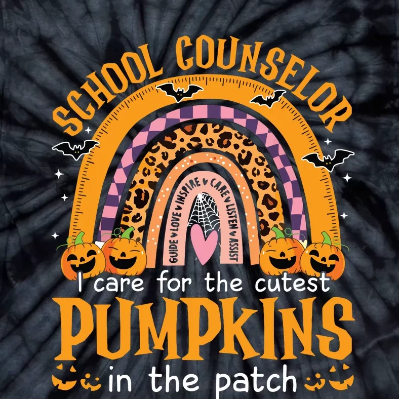 School Counselor Cutest Pumpkin Leopard Rainbow Halloween Tie-Dye T-Shirt