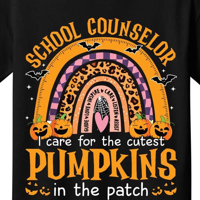 School Counselor Cutest Pumpkin Leopard Rainbow Halloween Kids T-Shirt