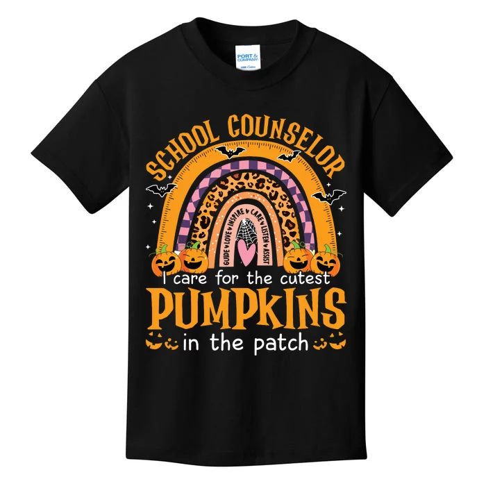 School Counselor Cutest Pumpkin Leopard Rainbow Halloween Kids T-Shirt