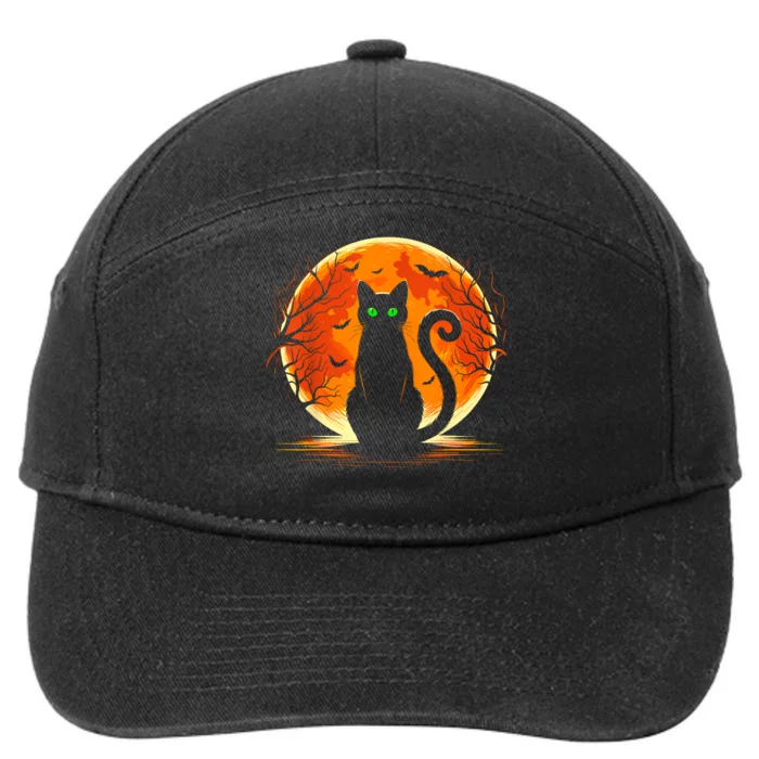 Scary Cat Costume Retro Moon Cat 7-Panel Snapback Hat