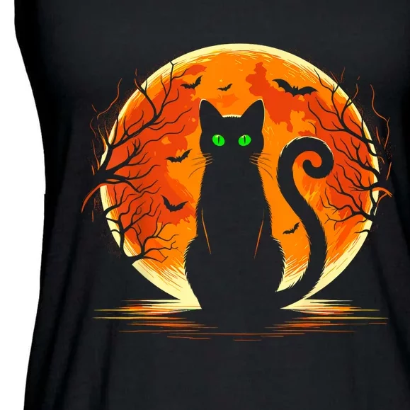 Scary Cat Costume Retro Moon Cat Ladies Essential Flowy Tank