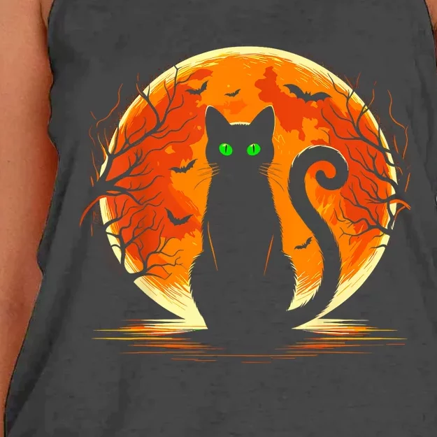 Scary Cat Costume Retro Moon Cat Women's Knotted Racerback Tank