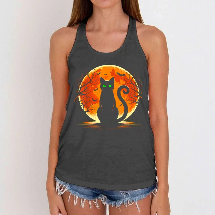 Scary Cat Costume Retro Moon Cat Women's Knotted Racerback Tank