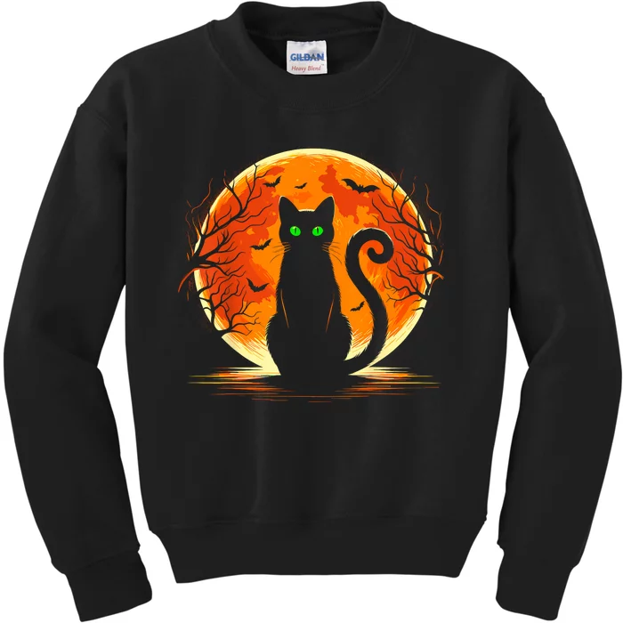 Scary Cat Costume Retro Moon Cat Kids Sweatshirt