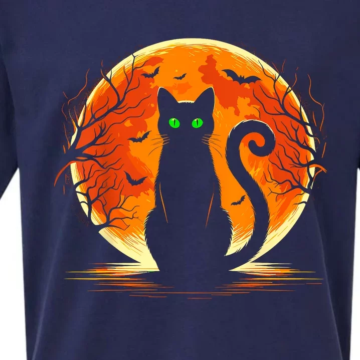 Scary Cat Costume Retro Moon Cat Sueded Cloud Jersey T-Shirt