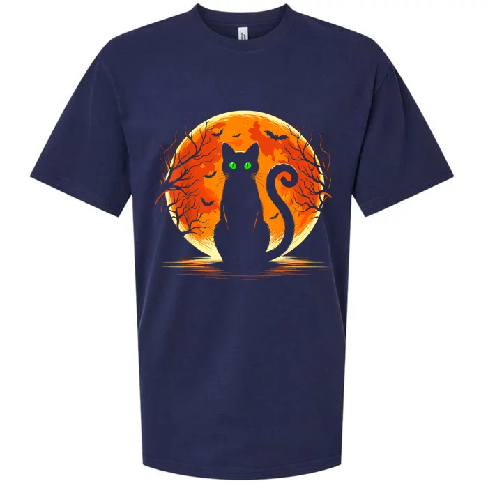 Scary Cat Costume Retro Moon Cat Sueded Cloud Jersey T-Shirt