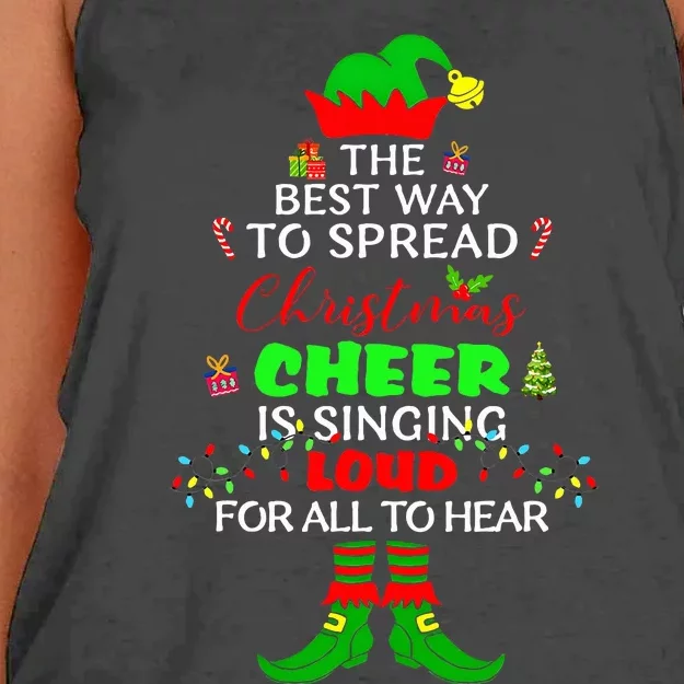 Spread Christmas Cheer Is Singing Loud Xmas Elf Pajama Women's Knotted Racerback Tank