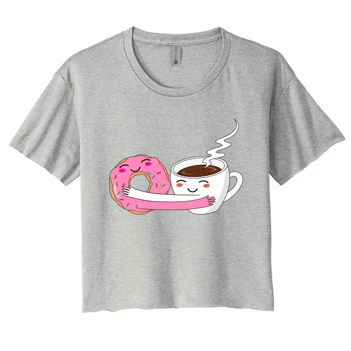 Super Cute Coffee And Donut Valentines Day Gift Women's Crop Top Tee