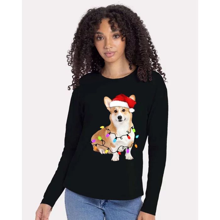 Santa Corgi Christmas Tree Lights Xmas Holiday Corgi Lover Meaningful Gift Womens Cotton Relaxed Long Sleeve T-Shirt