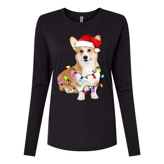 Santa Corgi Christmas Tree Lights Xmas Holiday Corgi Lover Meaningful Gift Womens Cotton Relaxed Long Sleeve T-Shirt