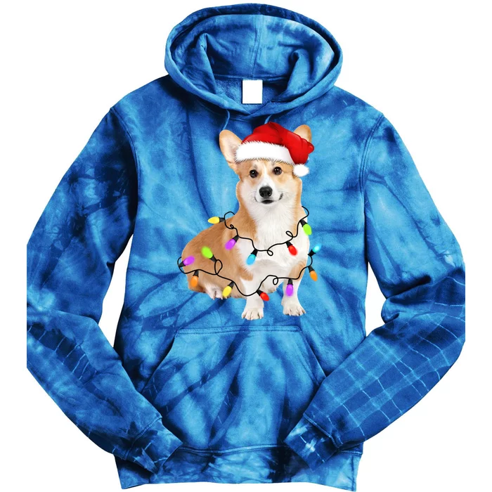 Santa Corgi Christmas Tree Lights Xmas Holiday Corgi Lover Meaningful Gift Tie Dye Hoodie