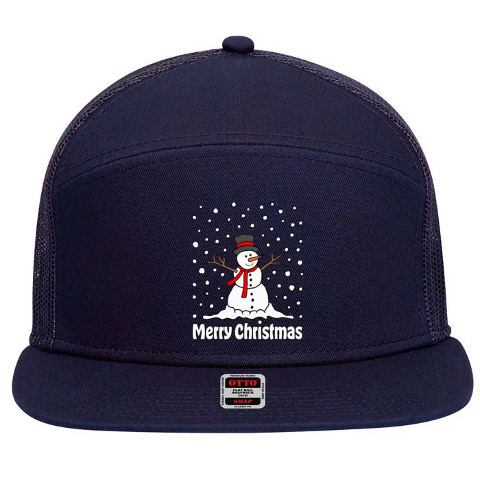 Snowman Christmas Cute Winter Funny Merry Christmas 7 Panel Mesh Trucker Snapback Hat