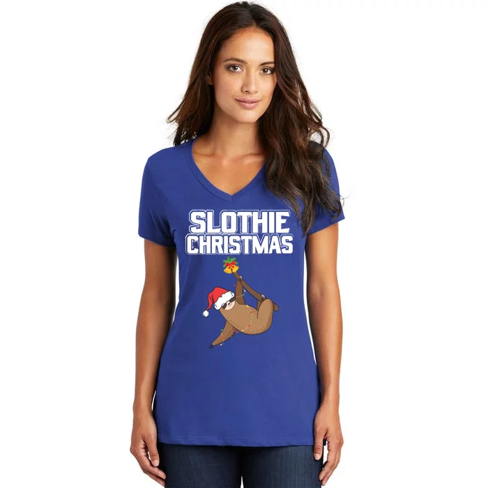 Slothie Christmas Cute Sloth Lover Merry Slothmas Xmas Gift Women's V-Neck T-Shirt