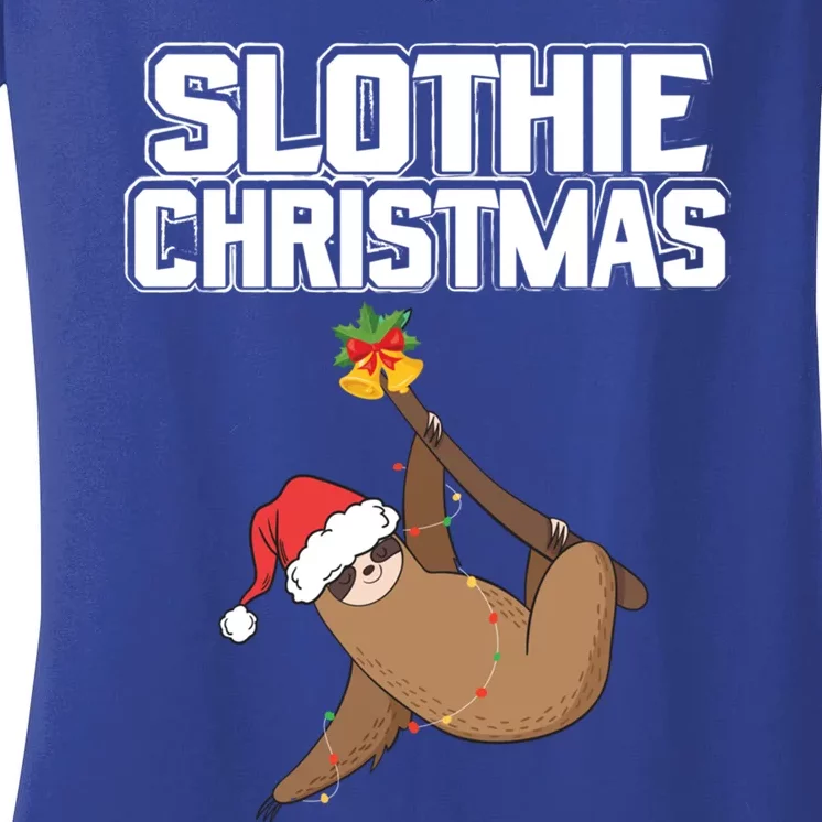 Slothie Christmas Cute Sloth Lover Merry Slothmas Xmas Gift Women's V-Neck T-Shirt