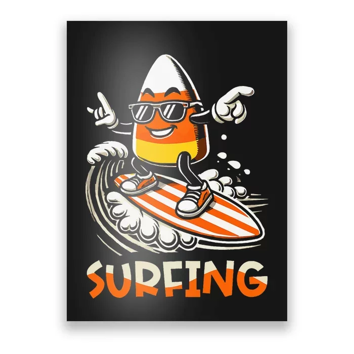 Surfing Candy Corn Funny Halloween Poster