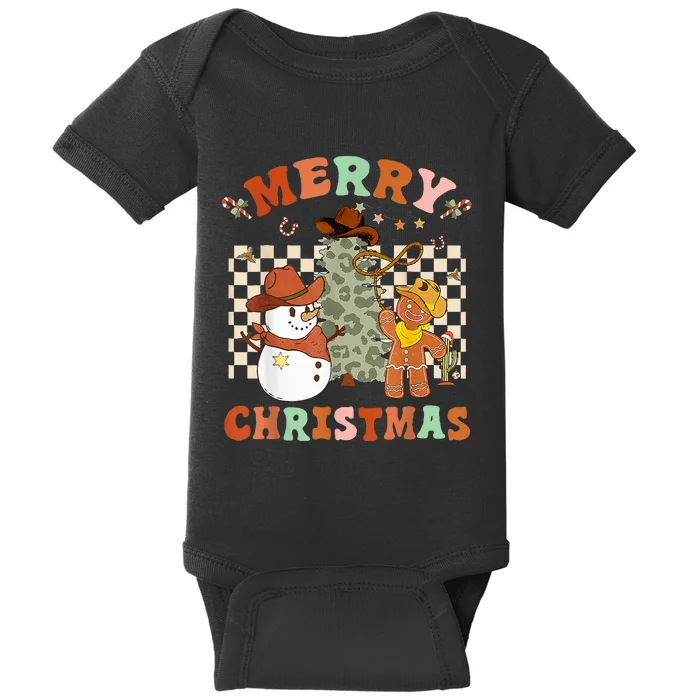 Santa Claus Cowboy Hat Merry Christmas Y'all Western Retro Baby Bodysuit