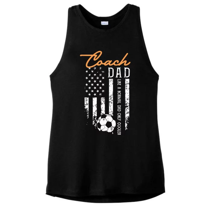 Soccer Coach Dad Like A Normal Dad Only Cooler USA Flag Ladies Tri-Blend Wicking Tank