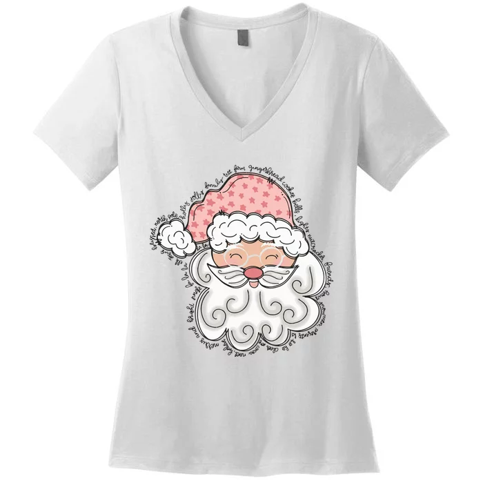 Santa Christmas Dtf Transfer Ready To Press Direct To Film Women's V-Neck T-Shirt