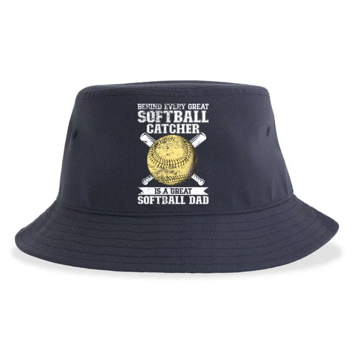 Softball Catcher Dad Pitcher Fastpitch Coach Fathers Day Sustainable Bucket Hat