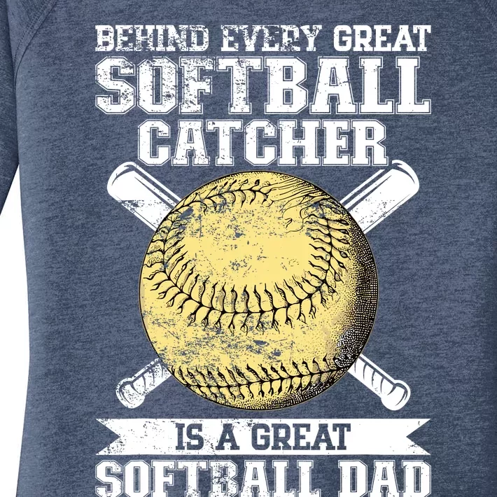 Softball Catcher Dad Pitcher Fastpitch Coach Fathers Day Women's Perfect Tri Tunic Long Sleeve Shirt