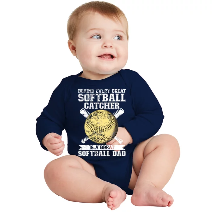 Softball Catcher Dad Pitcher Fastpitch Coach Fathers Day Baby Long Sleeve Bodysuit