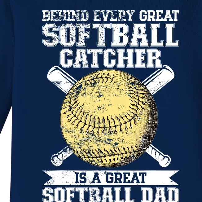 Softball Catcher Dad Pitcher Fastpitch Coach Fathers Day Baby Long Sleeve Bodysuit