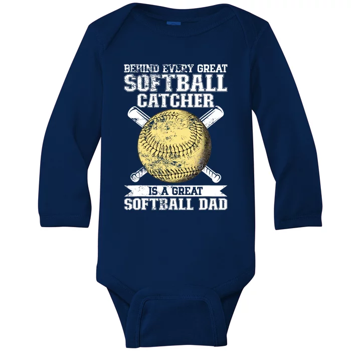 Softball Catcher Dad Pitcher Fastpitch Coach Fathers Day Baby Long Sleeve Bodysuit