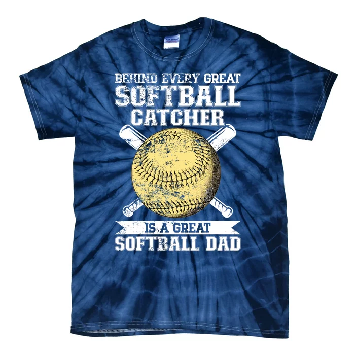 Softball Catcher Dad Pitcher Fastpitch Coach Fathers Day Tie-Dye T-Shirt