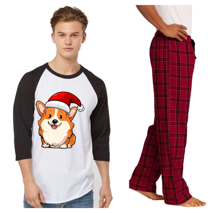 Santa Corgi Dog Dad Mom Boy Girl Christmas Raglan Sleeve Pajama Set