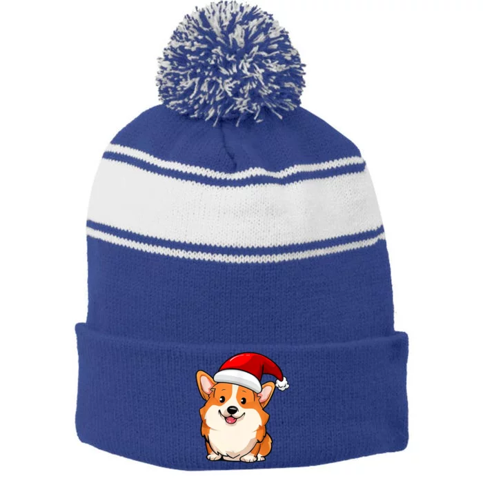 Santa Corgi Dog Dad Mom Boy Girl Christmas Stripe Pom Pom Beanie