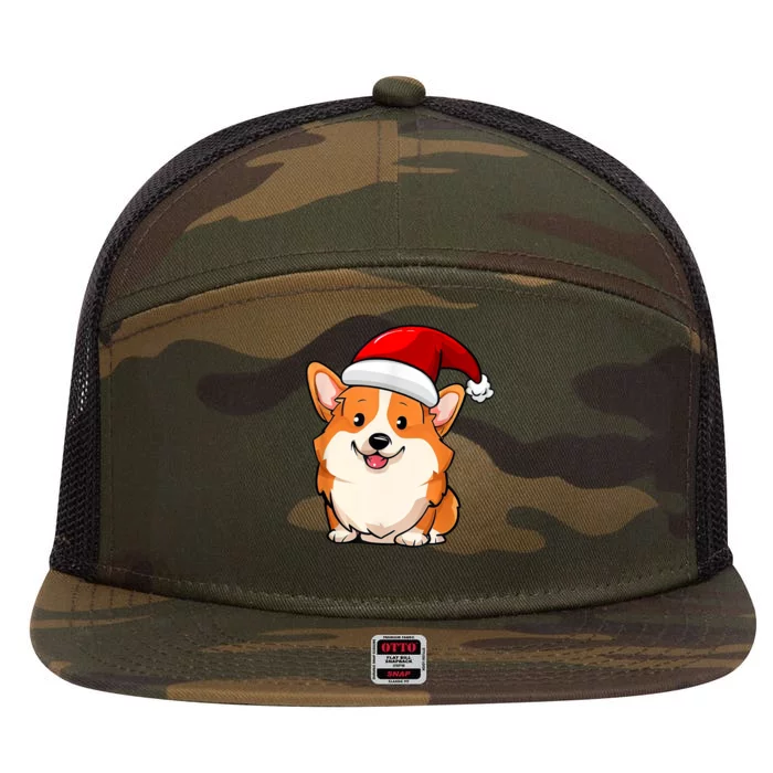 Santa Corgi Dog Dad Mom Boy Girl Christmas 7 Panel Mesh Trucker Snapback Hat