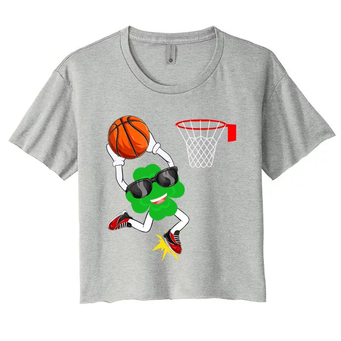 Shamrock Clover Dunking Basketball St Patrick's Day Great Gift Women's Crop Top Tee