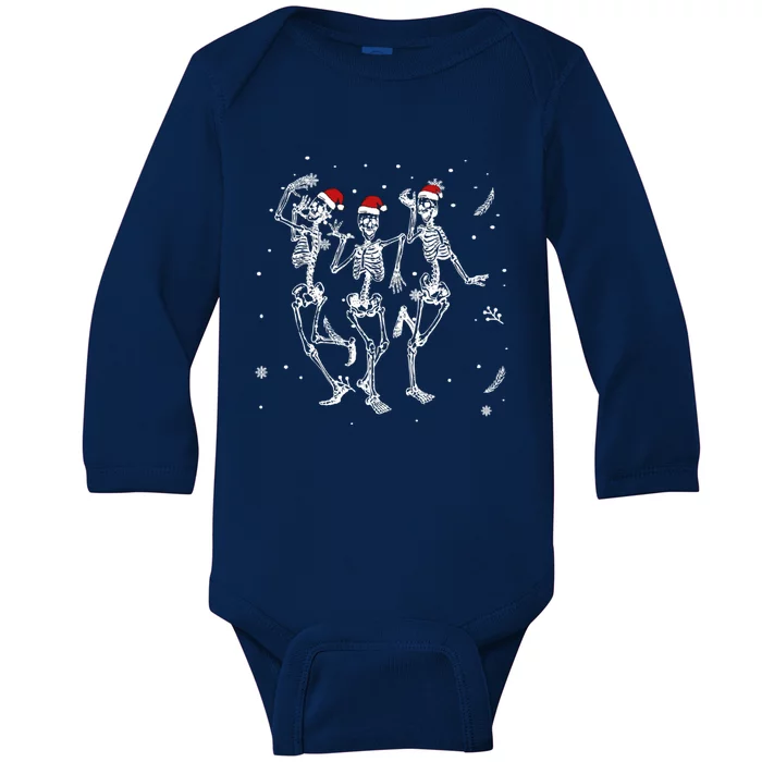 Snow Chirstmas Dabbing Dancing Skeleton Xmas Santa Hats Gift Baby Long Sleeve Bodysuit