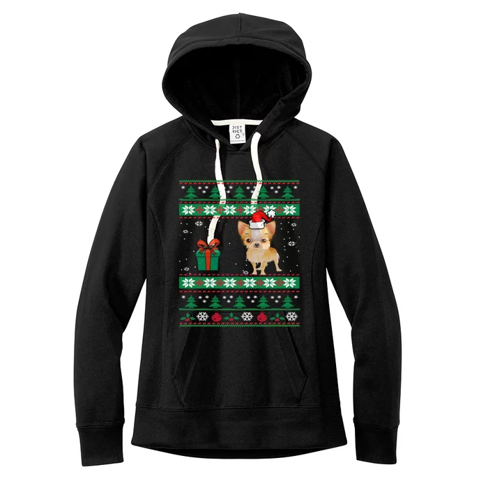 Santa Chihuahua Dog Holiday Ugly Christmas Graphic Gift Meaningful Gift Women's Fleece Hoodie