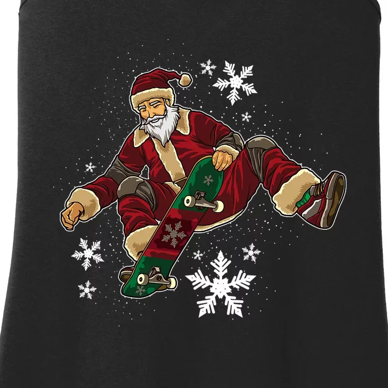 Santa Claus Does Tricks On A Skateboard Skate Xmas Ladies Essential Tank