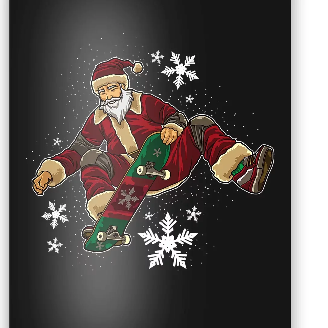 Santa Claus Does Tricks On A Skateboard Skate Xmas Poster