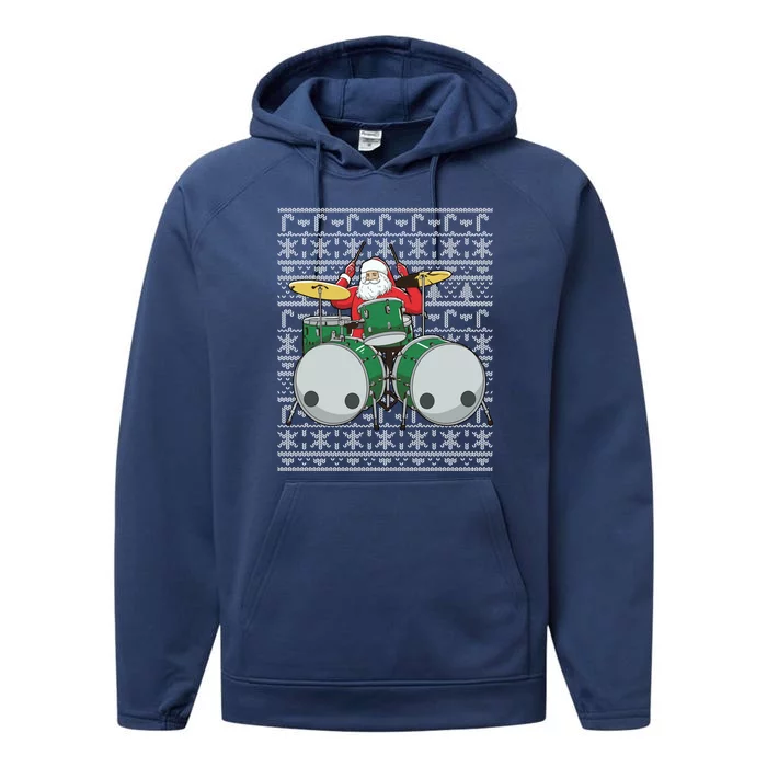 Santa Claus Drummer Drums Percussionist Percussion Christmas Gift Performance Fleece Hoodie