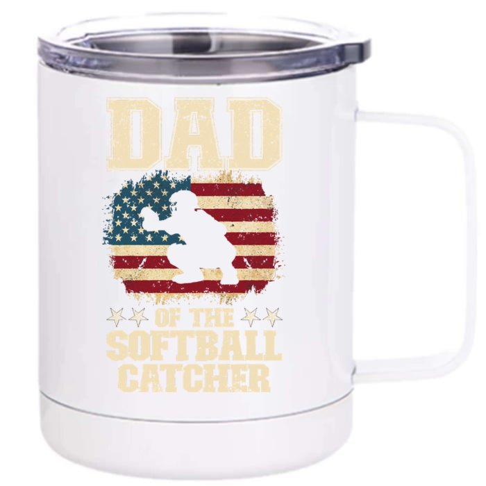 Softball Catcher Dad Jokes American Flag Fathers Day Front & Back 12oz Stainless Steel Tumbler Cup