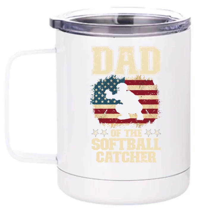 Softball Catcher Dad Jokes American Flag Fathers Day Front & Back 12oz Stainless Steel Tumbler Cup