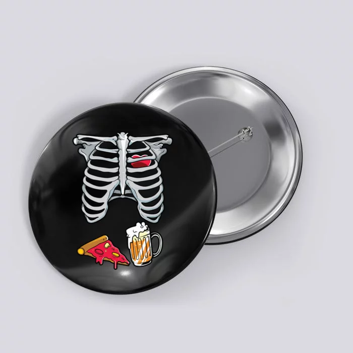 Skeleton Costume Dad Halloween Beer Pizza Funny Matching Button