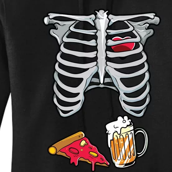 Skeleton Costume Dad Halloween Beer Pizza Funny Matching Women's Pullover Hoodie