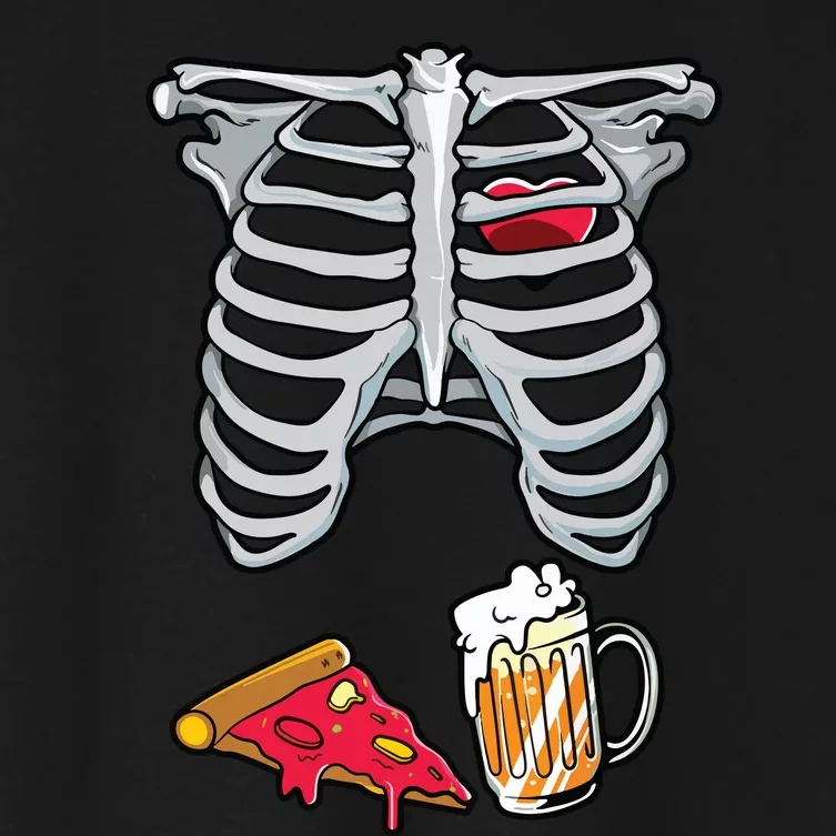 Skeleton Costume Dad Halloween Beer Pizza Funny Matching Women's Crop Top Tee