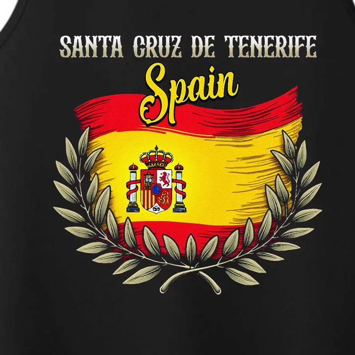 Santa Cruz De Tenerife Spain Flag Spanish City Vacation Performance Tank