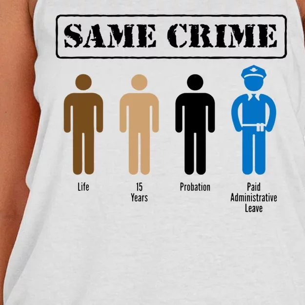 Same Crime Different Time Funny Satirical Women's Knotted Racerback Tank