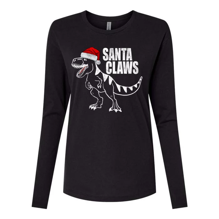 Santa Claws Dinosaur Christmas Womens Cotton Relaxed Long Sleeve T-Shirt