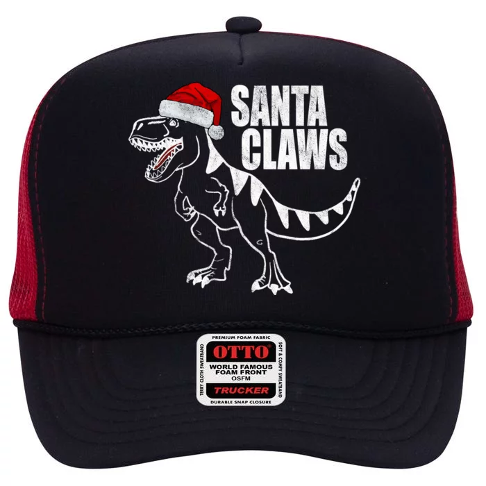 Santa Claws Dinosaur Christmas High Crown Mesh Trucker Hat