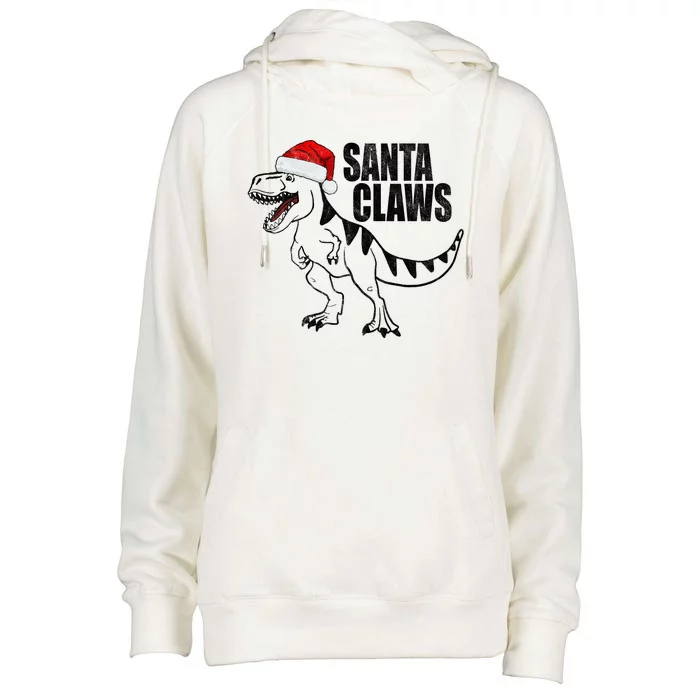 Santa Claws Dinosaur Christmas Womens Funnel Neck Pullover Hood